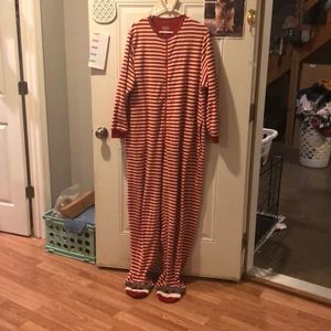Adult sock monkey footie pajamas